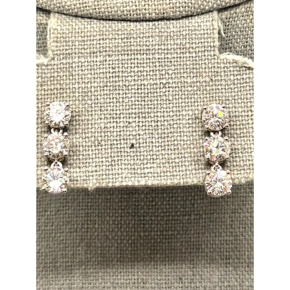 Sterling Silver 3CTW 5mm G-H-I Color Clear Diamond 3 Stone Drop earrings